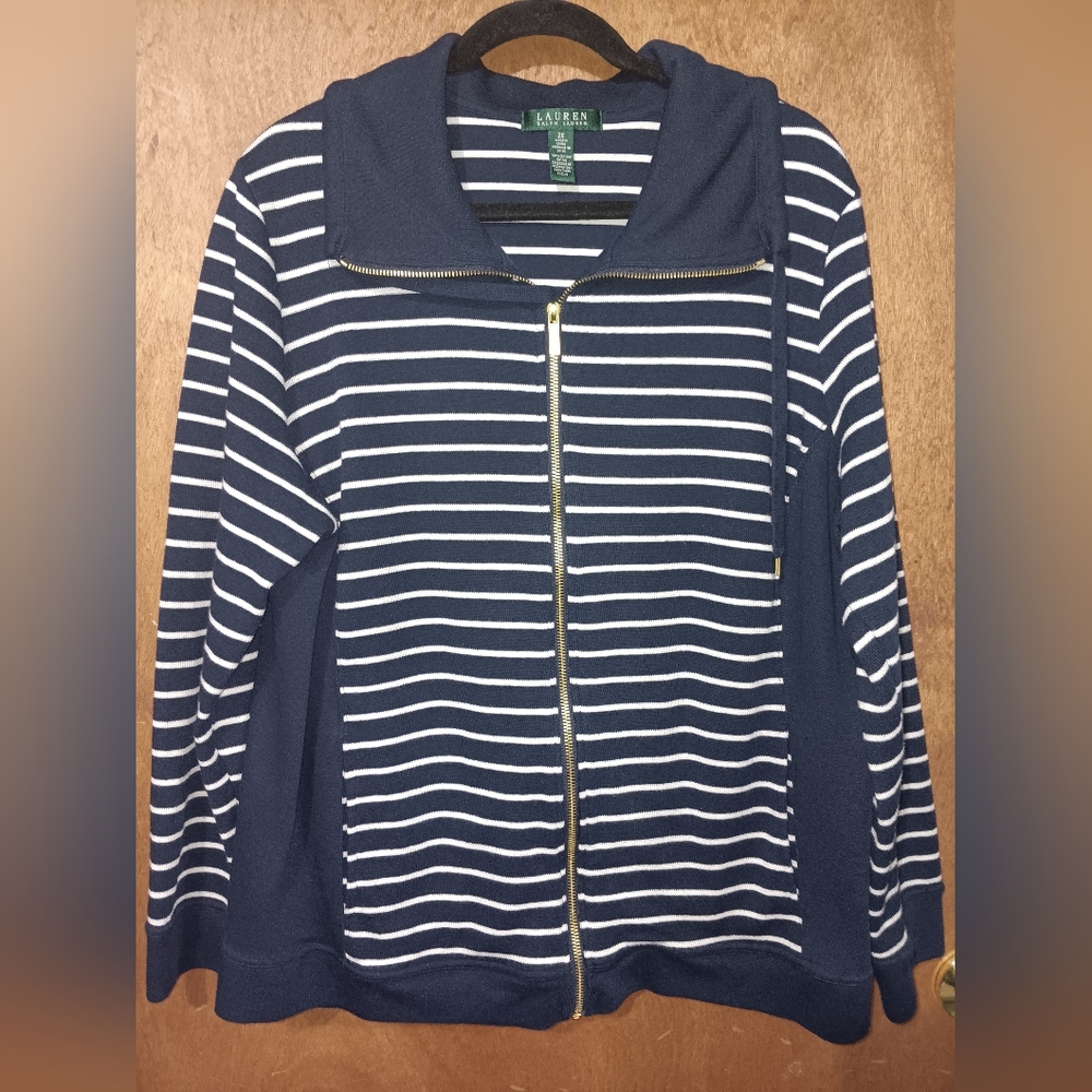 Lauren Ralph Lauren Navy and White Striped Sweater